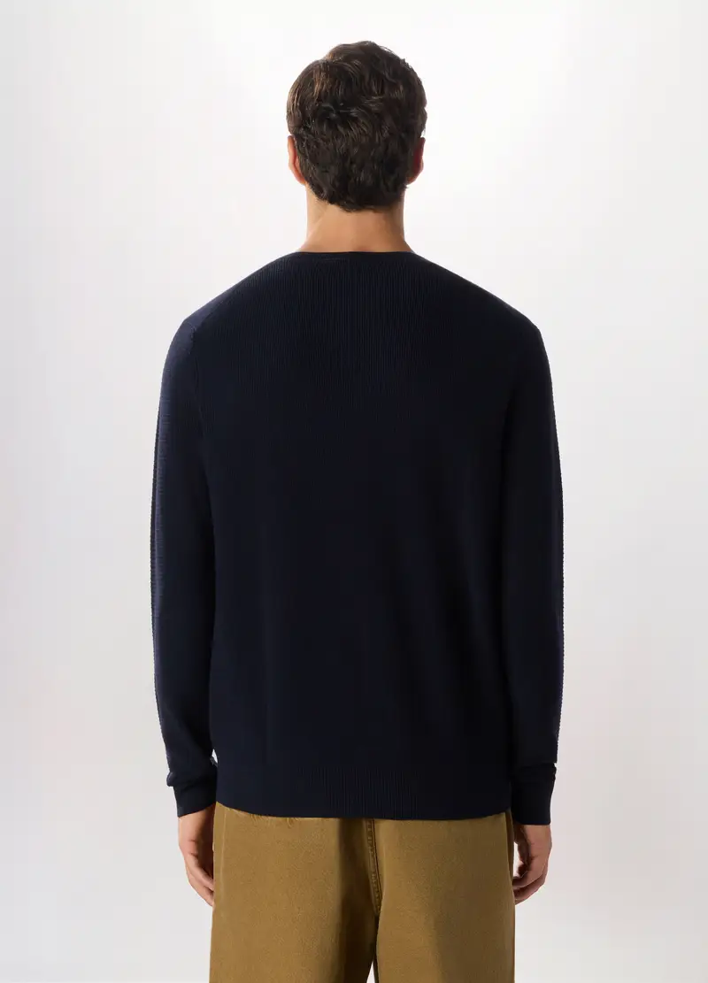 Maglione Girocollo In Puro Cotone Uomo, Blu scuro miniatura 2