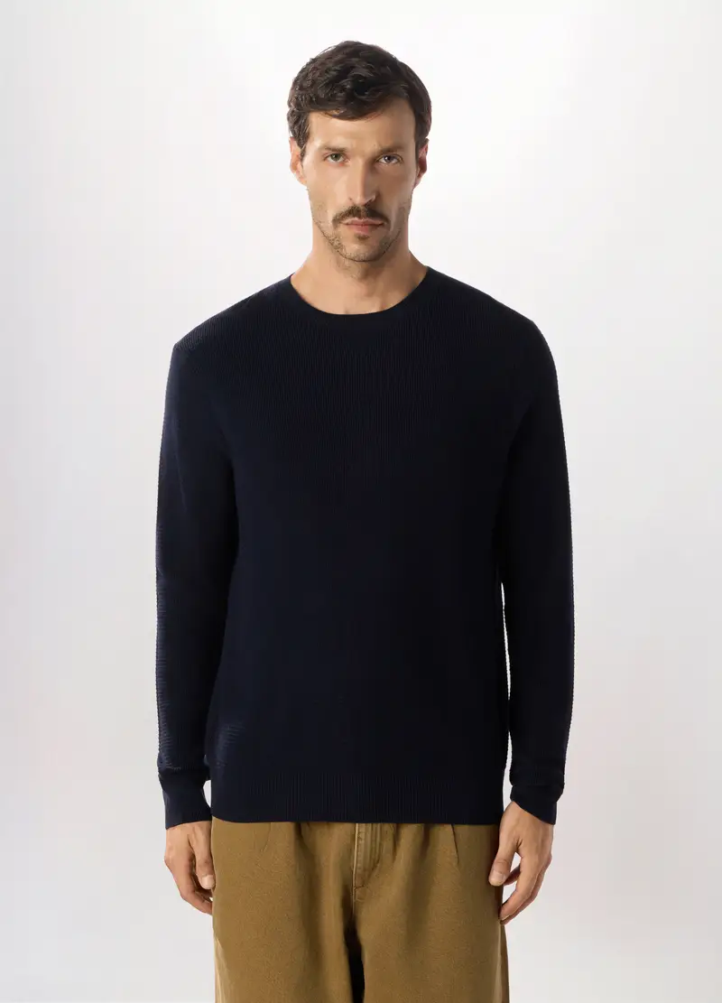 Maglione Girocollo In Puro Cotone Uomo, Blu scuro