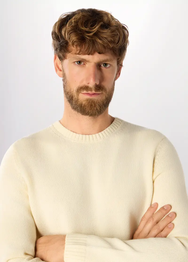 Maglione Girocollo Maglia Rasata Uomo, Bianco lana miniatura 3