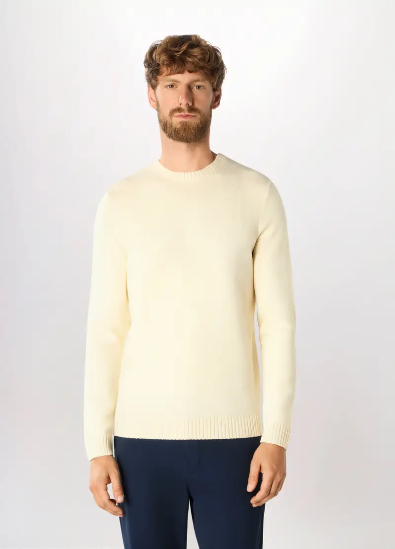 Maglione Girocollo Maglia Rasata Uomo, Bianco lana