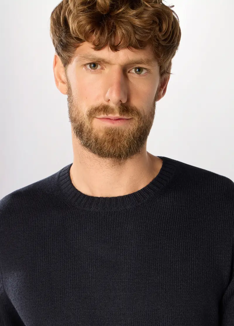 Maglione Girocollo Maglia Rasata Uomo, Blu scuro miniatura 3