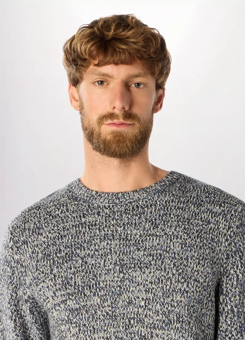 Maglione Girocollo Mouliné Uomo, Nero miniatura 3