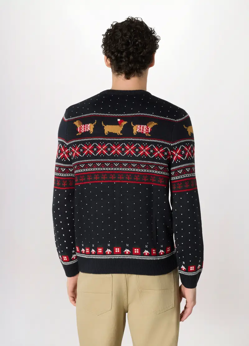 Maglione Girocollo Natalizio Con Pois Uomo, Blu scuro miniatura 2