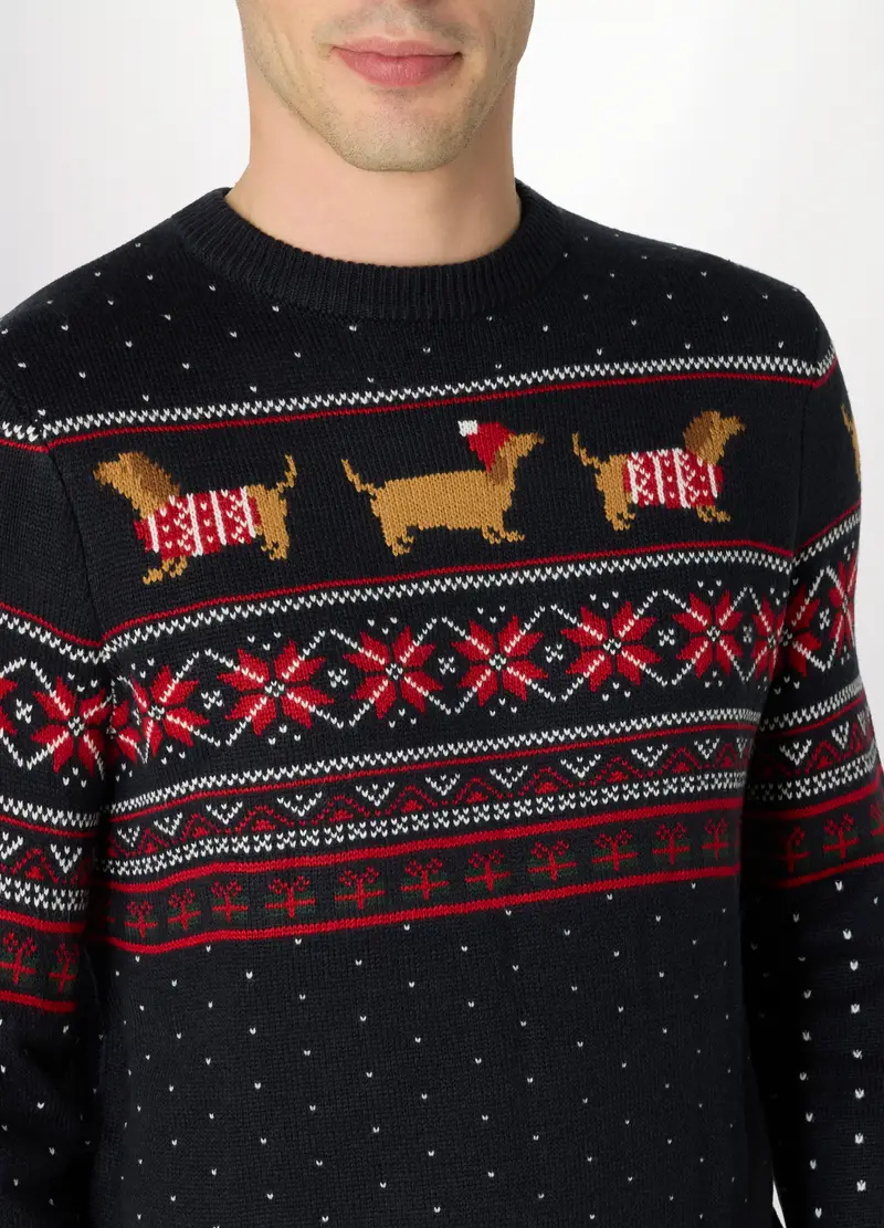 Maglione Girocollo Natalizio Con Pois Uomo, Blu scuro miniatura 3