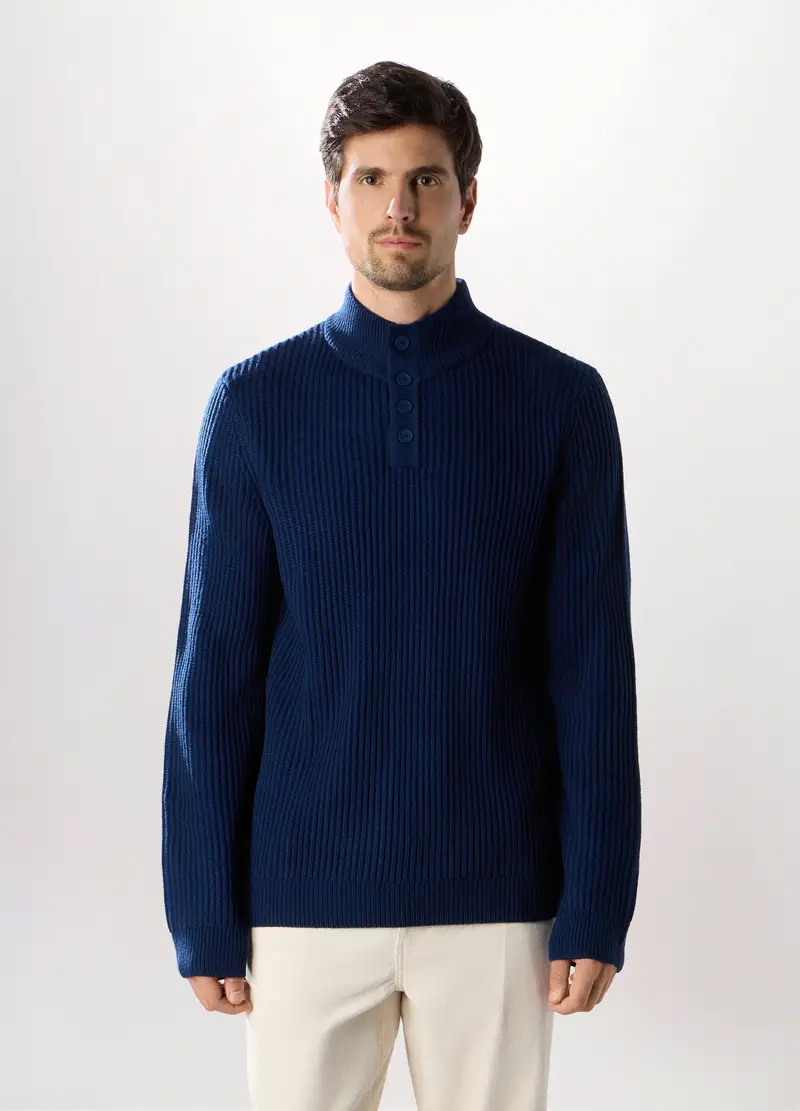 Maglione Lupetto Con Bottoni Uomo, Blu elettrico