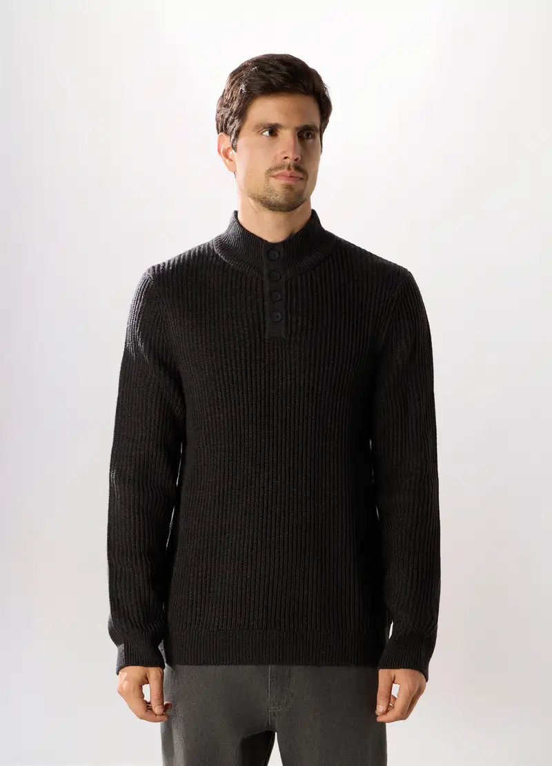 Maglione Lupetto Con Bottoni Uomo, Grigio scuro melange