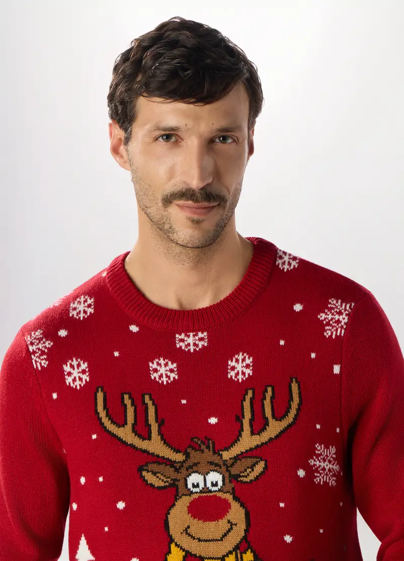 Maglione Natalizio Girocollo Uomo, Rosso miniatura 3