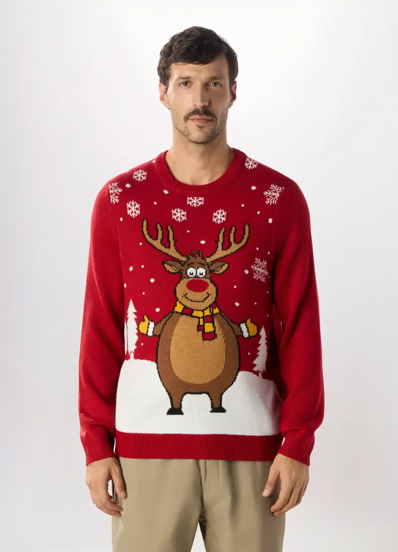 Maglione Natalizio Girocollo Uomo, Rosso