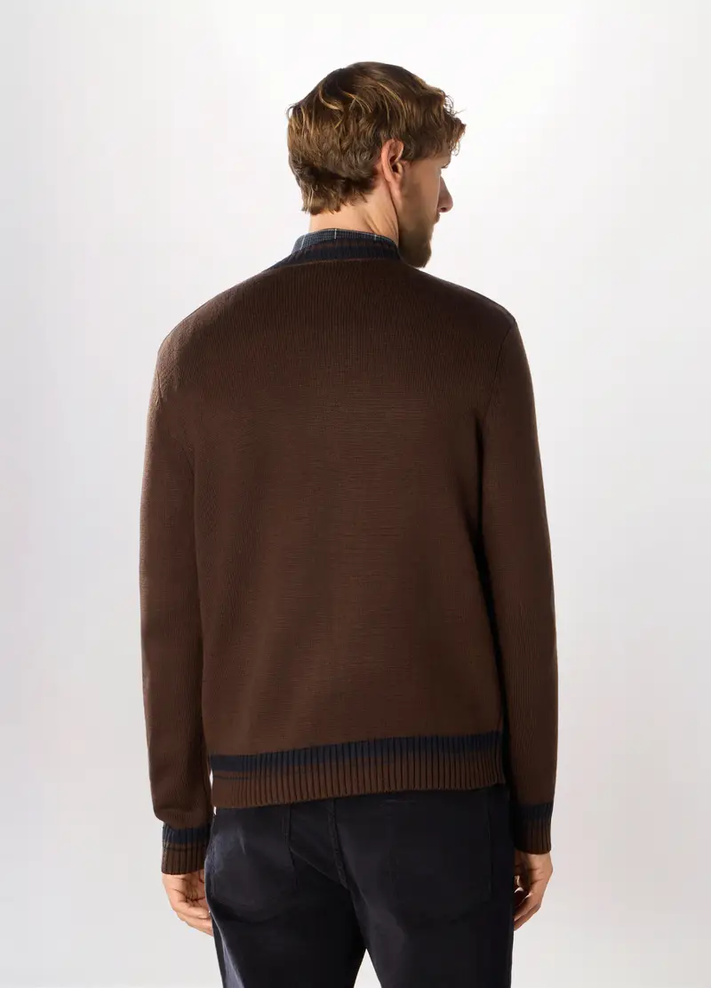 Maglione Scollo A V In Maglia Rasata Uomo, Marrone scuro miniatura 2