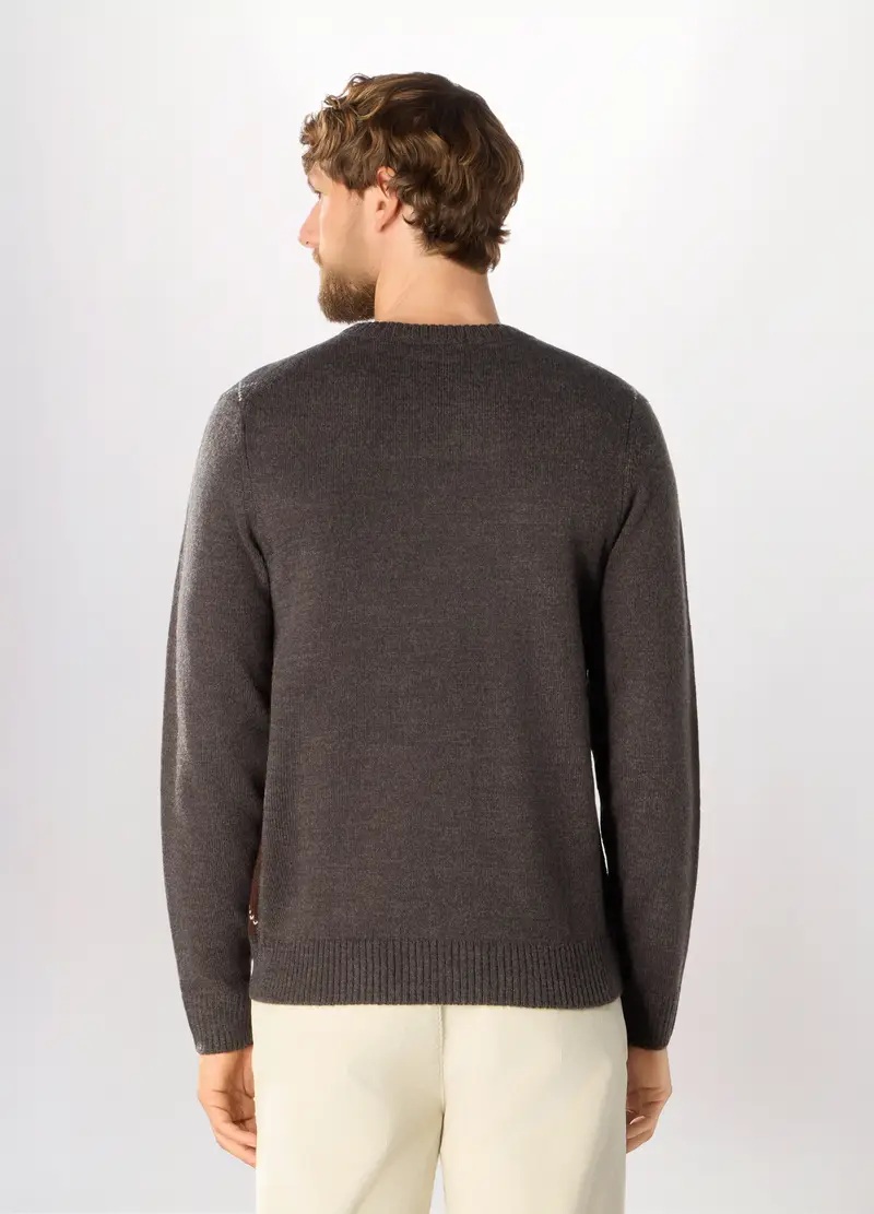 Maglione Scollo A V In Misto Lana Uomo, Grigio scuro miniatura 2