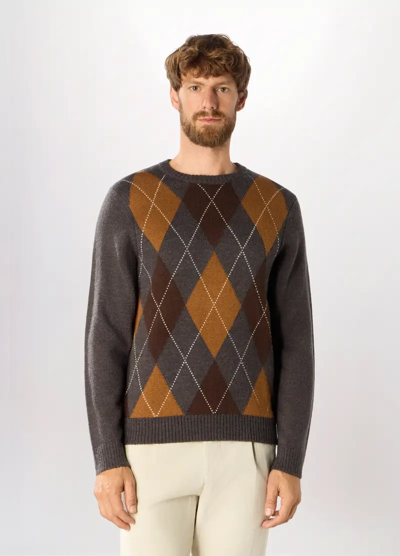 Maglione Scollo A V In Misto Lana Uomo, Grigio scuro