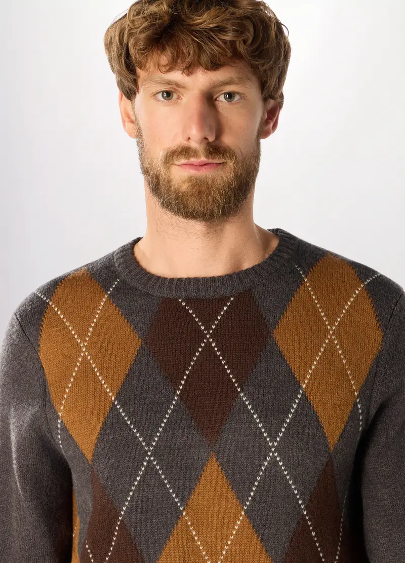 Maglione Scollo A V In Misto Lana Uomo, Grigio scuro miniatura 3