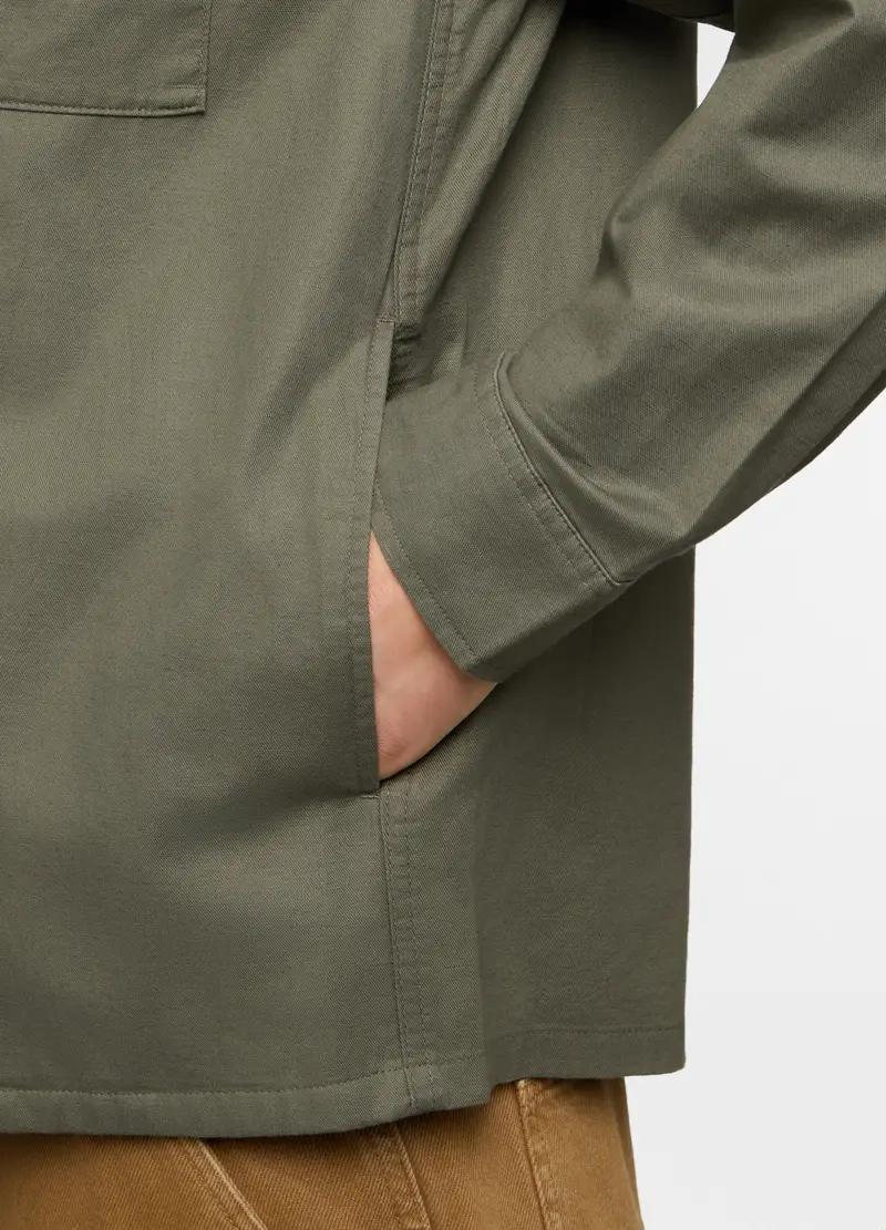 Overshirt In Cotone E Lino Uomo, Verde militare miniatura 3