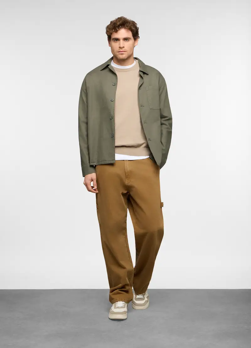 Overshirt In Cotone E Lino Uomo, Verde militare