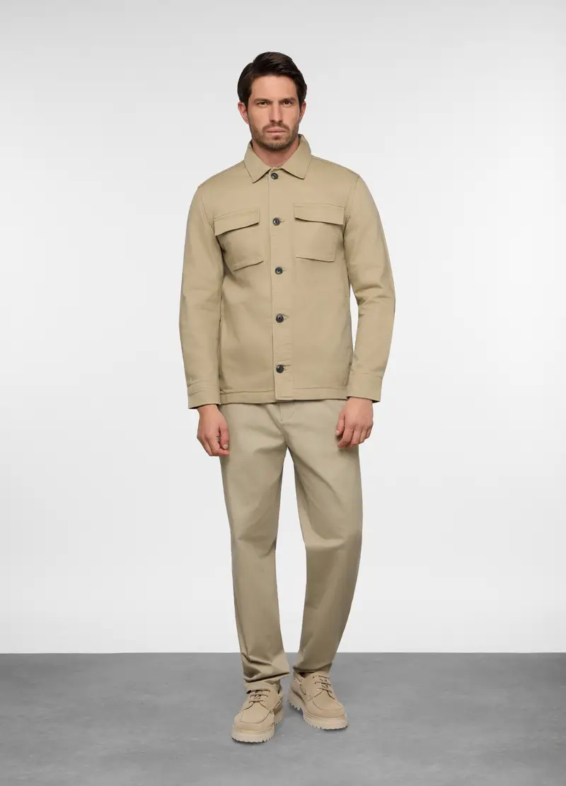 Overshirt In Puro Cotone Uomo, Beige scuro