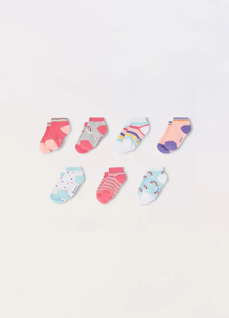 Pack 7 Calzini Corti In Misto Cotone Stretch, Bambina, Rosa/Viola