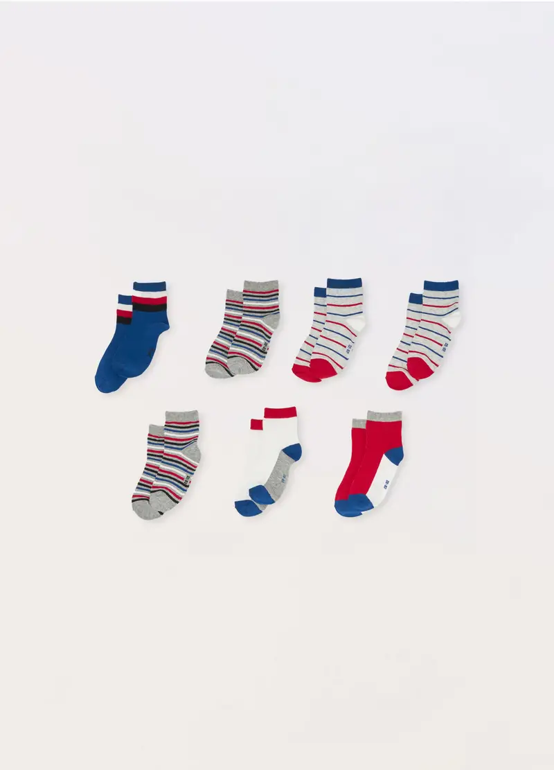 Pack 7 Calzini Corti Misto Cotone, Bambino, Blu/rosso