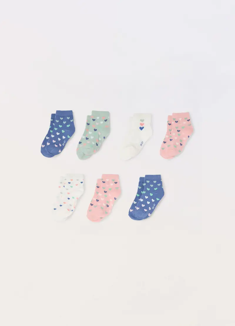 Pack 7 Calzini In Misto Cotone Stretch, Bambina, Blu/Verde