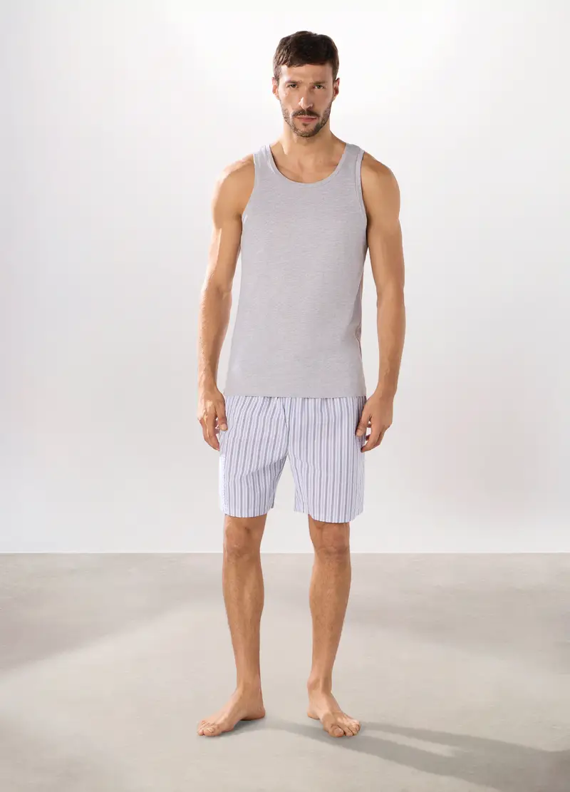 Pantaloncini Pigiama In Cotone Seersucker Uomo, Bianco/Azzurro