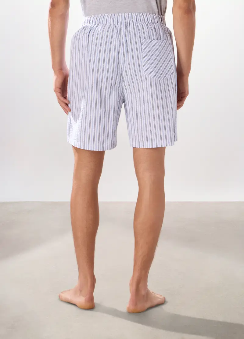 Pantaloncini Pigiama In Cotone Seersucker Uomo, Bianco/Azzurro miniatura 2