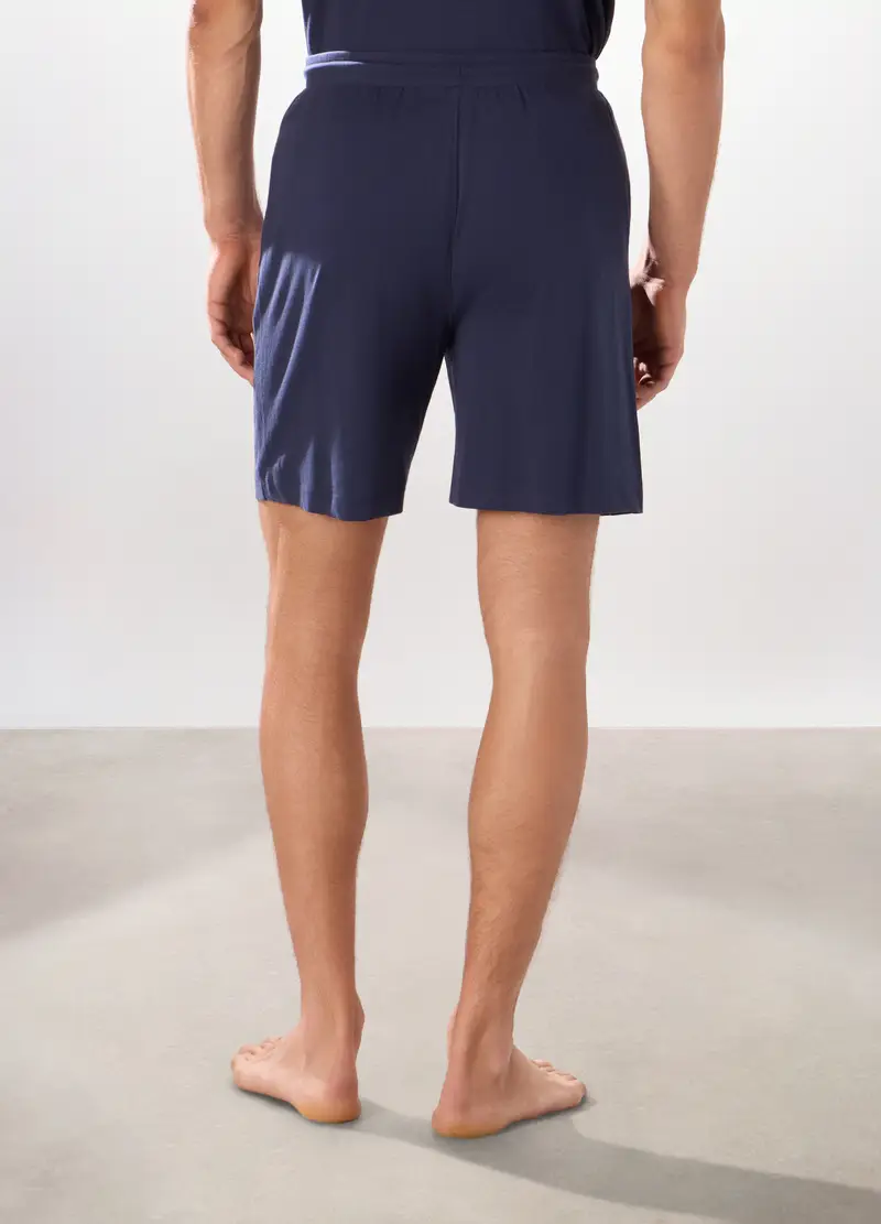 Pantaloncini Pigiama In Puro Cotone Uomo, Blu navy miniatura 2