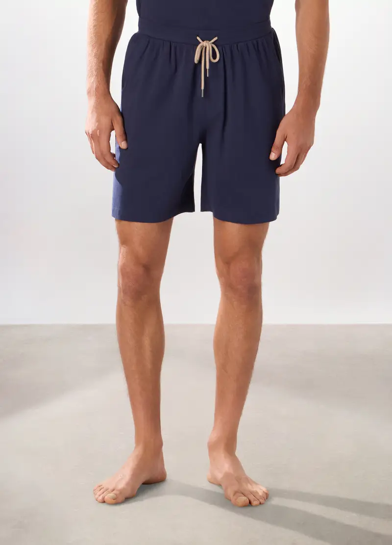 Pantaloncini Pigiama In Puro Cotone Uomo, Blu navy miniatura 3