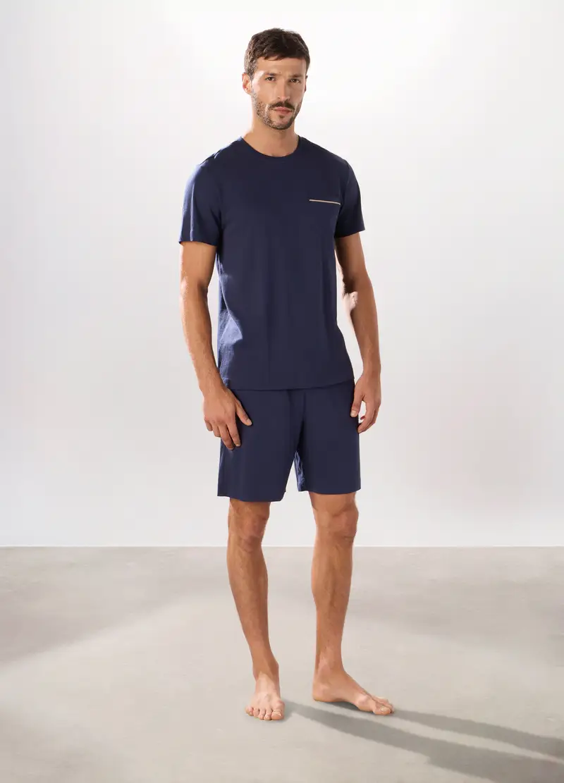 Pantaloncini Pigiama In Puro Cotone Uomo, Blu navy