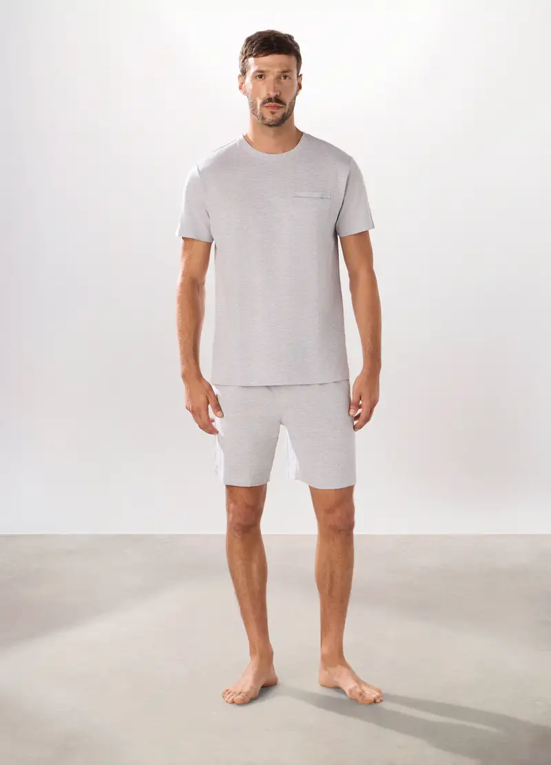 Pantaloncini Pigiama In Puro Cotone Uomo, Grigio chiaro melange