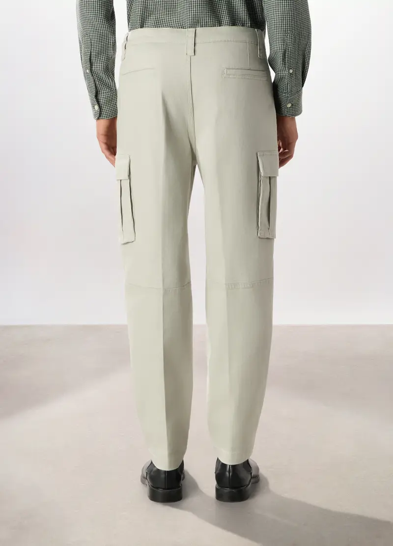 Pantalone Cargo Regular Fit In Cotone Stretch, Uomo, Bianco ghiaccio miniatura 2