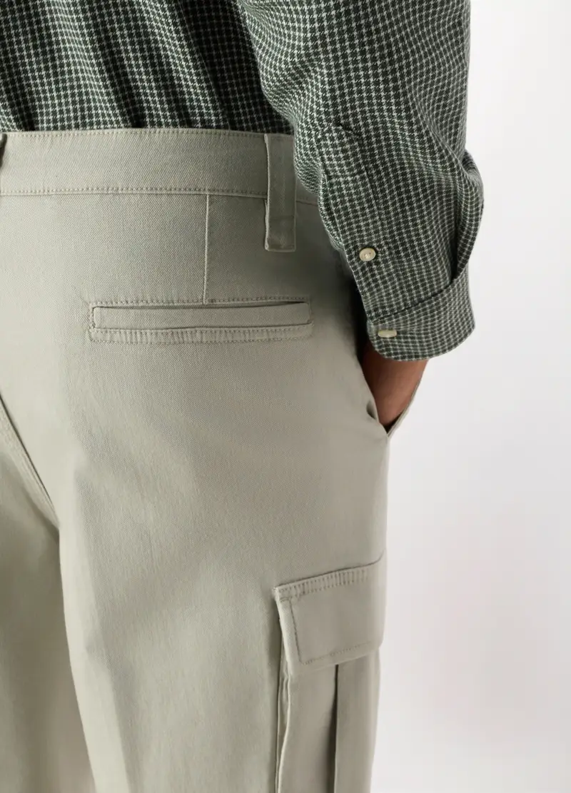 Pantalone Cargo Regular Fit In Cotone Stretch, Uomo, Bianco ghiaccio miniatura 3