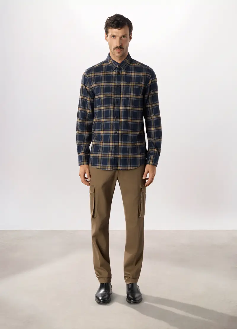 Pantalone Cargo Slim Fit In Cotone Stretch, Uomo, Marrone ecru