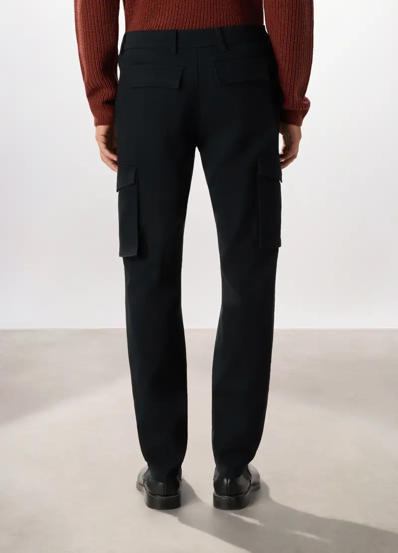 Pantalone Cargo Slim Fit In Cotone Stretch, Uomo, Nero miniatura 2