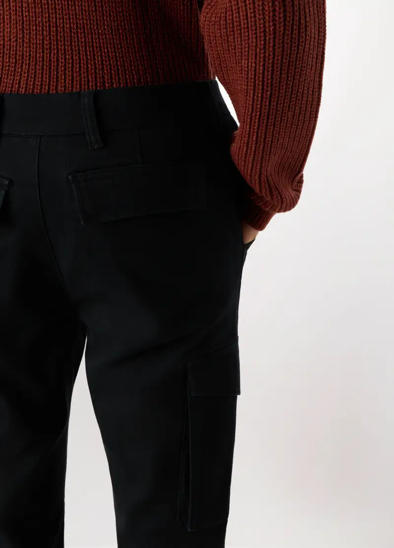 Pantalone Cargo Slim Fit In Cotone Stretch, Uomo, Nero miniatura 3