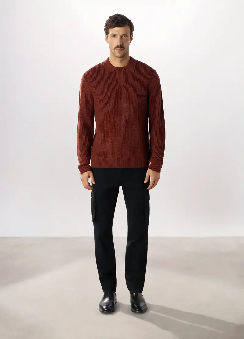 Pantalone Cargo Slim Fit In Cotone Stretch, Uomo, Nero