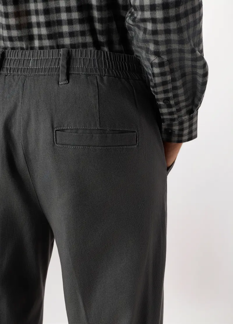 Pantalone Chino Con Micro Motivo In Misto Cotone Uomo, Grigio scuro melange miniatura 3
