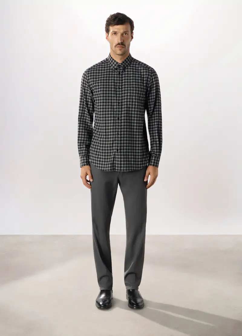 Pantalone Chino Con Micro Motivo In Misto Cotone Uomo, Grigio scuro melange