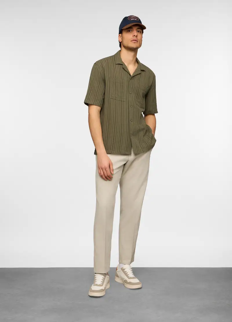 Pantalone Chino In Lino E Cotone Uomo, Beige chiaro