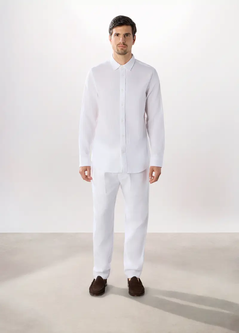 Pantalone Chino In Tela Di Cotone Uomo, Bianco ottico