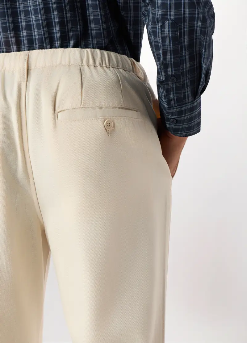 Pantalone Chino In Twill Misto Viscosa Uomo, Bianco avorio miniatura 3