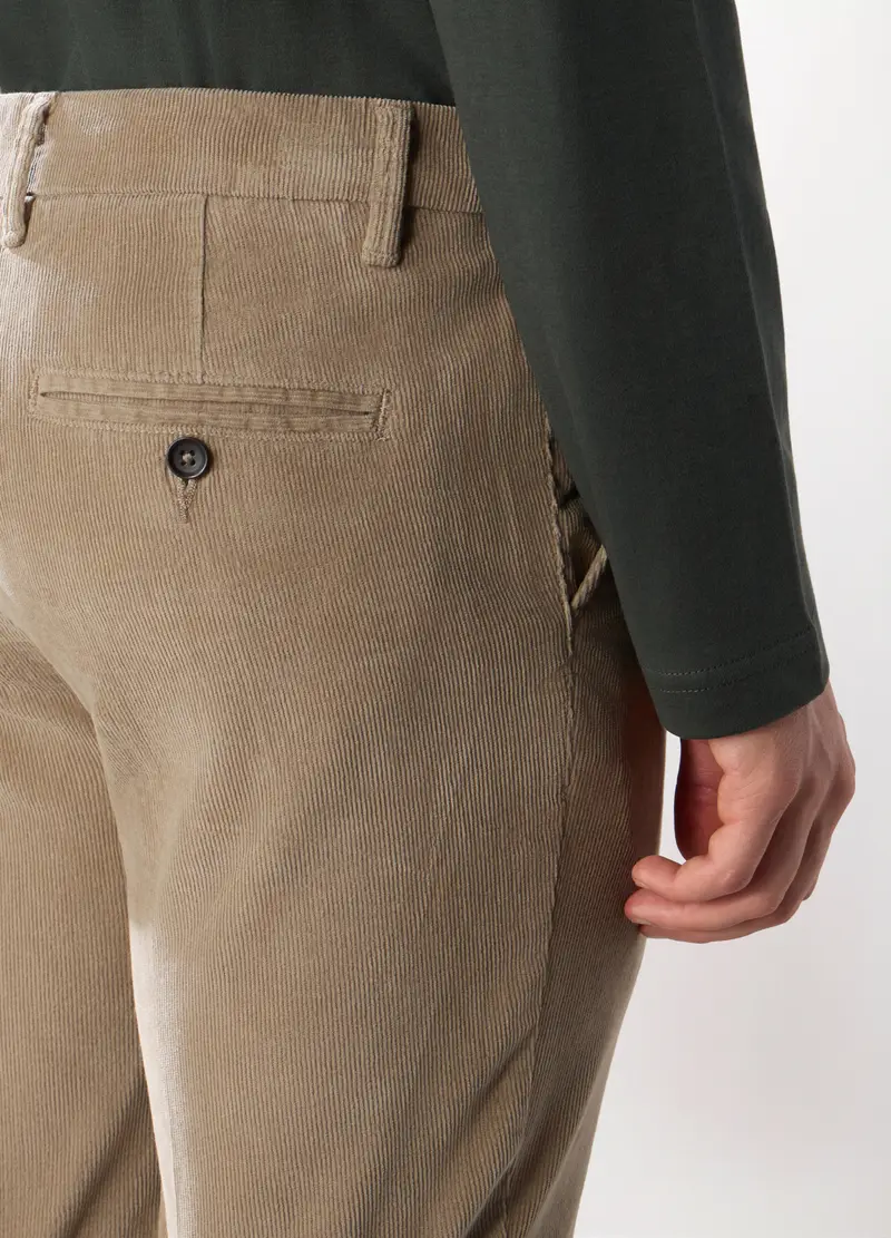Pantalone Chino In Velluto Di Cotone Stretch Uomo, Beige scuro miniatura 3