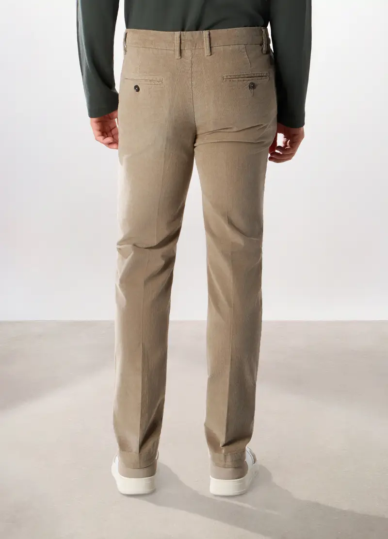Pantalone Chino In Velluto Di Cotone Stretch Uomo, Beige scuro miniatura 2