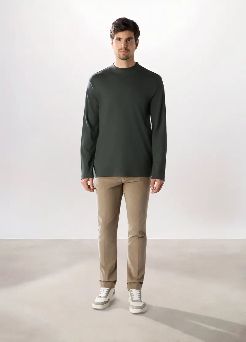 Pantalone Chino In Velluto Di Cotone Stretch Uomo, Beige scuro