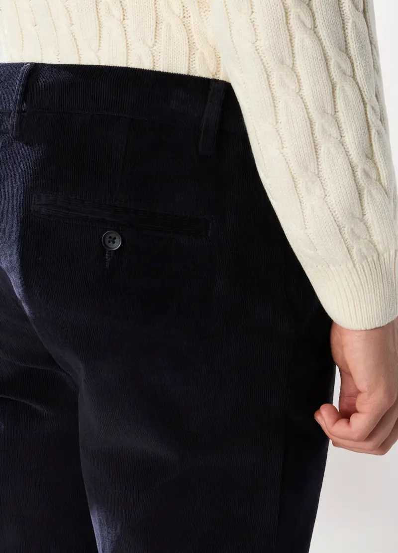 Pantalone Chino In Velluto Di Cotone Stretch Uomo, Blu scuro miniatura 3