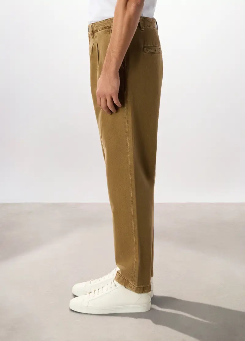 Pantalone Chino Oversize In Denim Di Cotone Uomo, Marrone tabacco chiaro miniatura 3