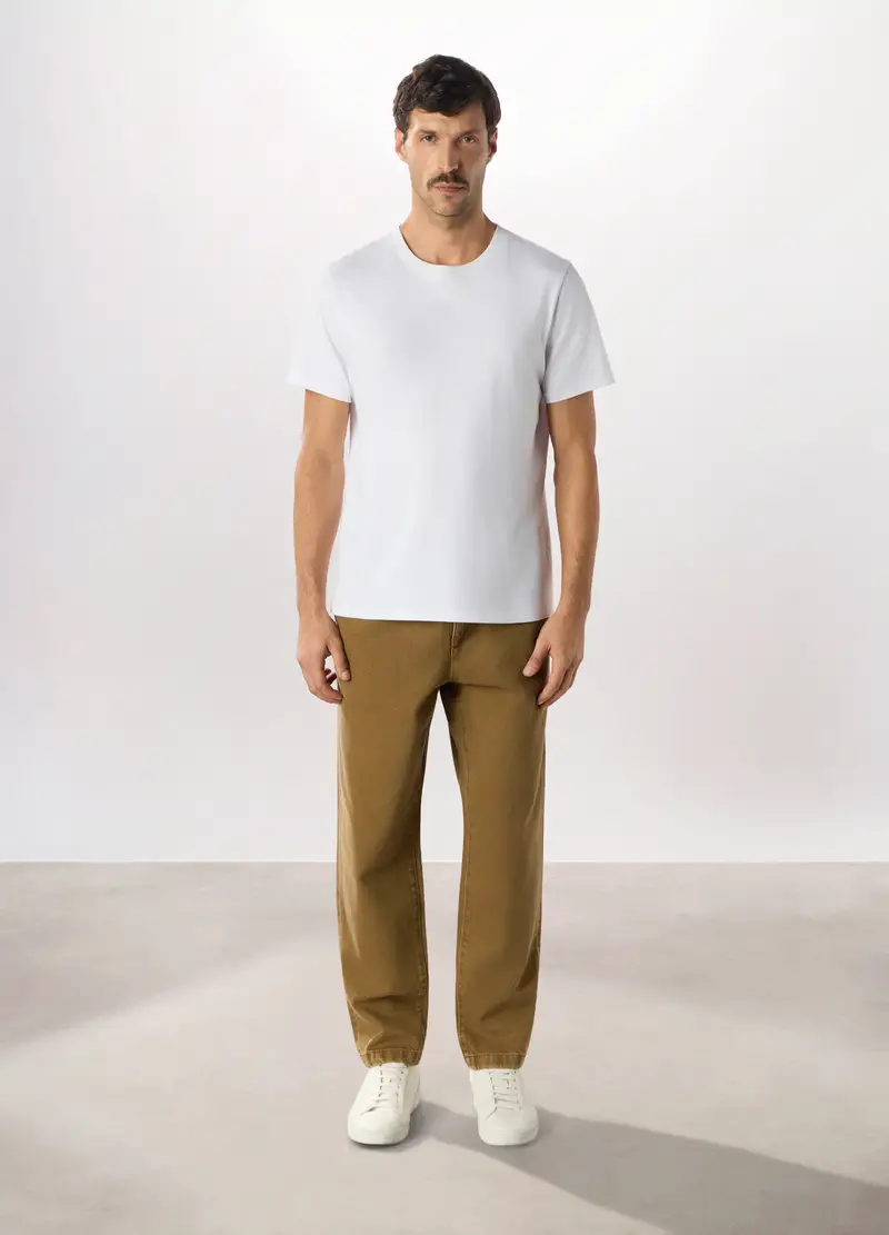 Pantalone Chino Oversize In Denim Di Cotone Uomo, Marrone tabacco chiaro