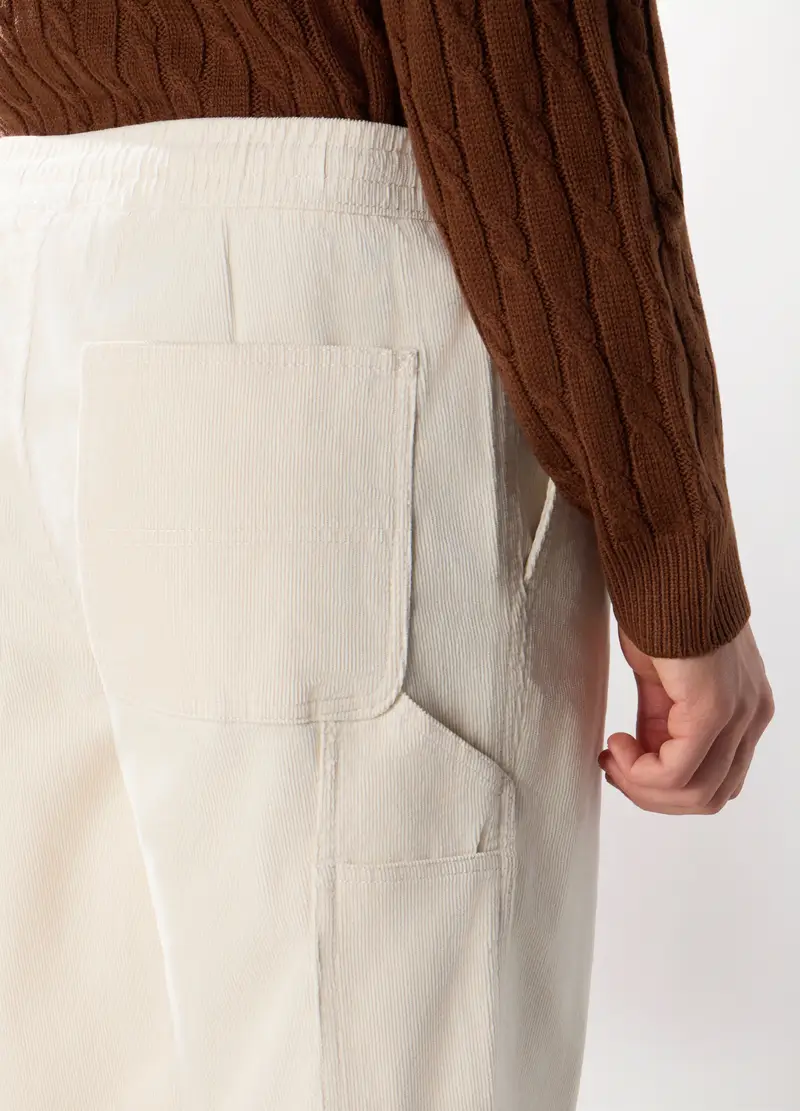 Pantalone In Velluto A Coste Di Cotone Stretch Uomo, Bianco latte miniatura 3