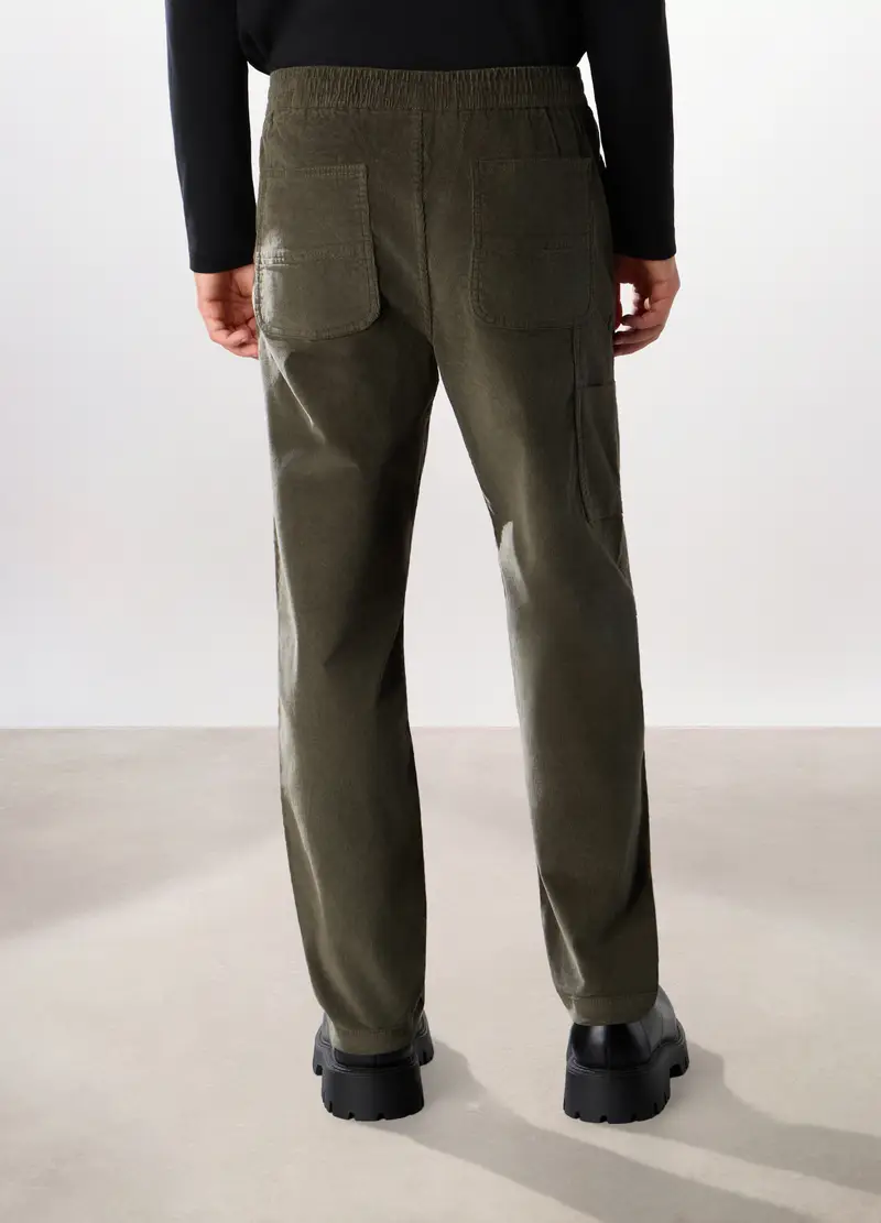 Pantalone In Velluto A Coste Di Cotone Stretch Uomo, Verde militare miniatura 2