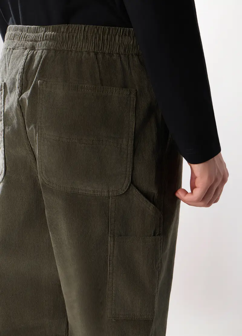 Pantalone In Velluto A Coste Di Cotone Stretch Uomo, Verde militare miniatura 3