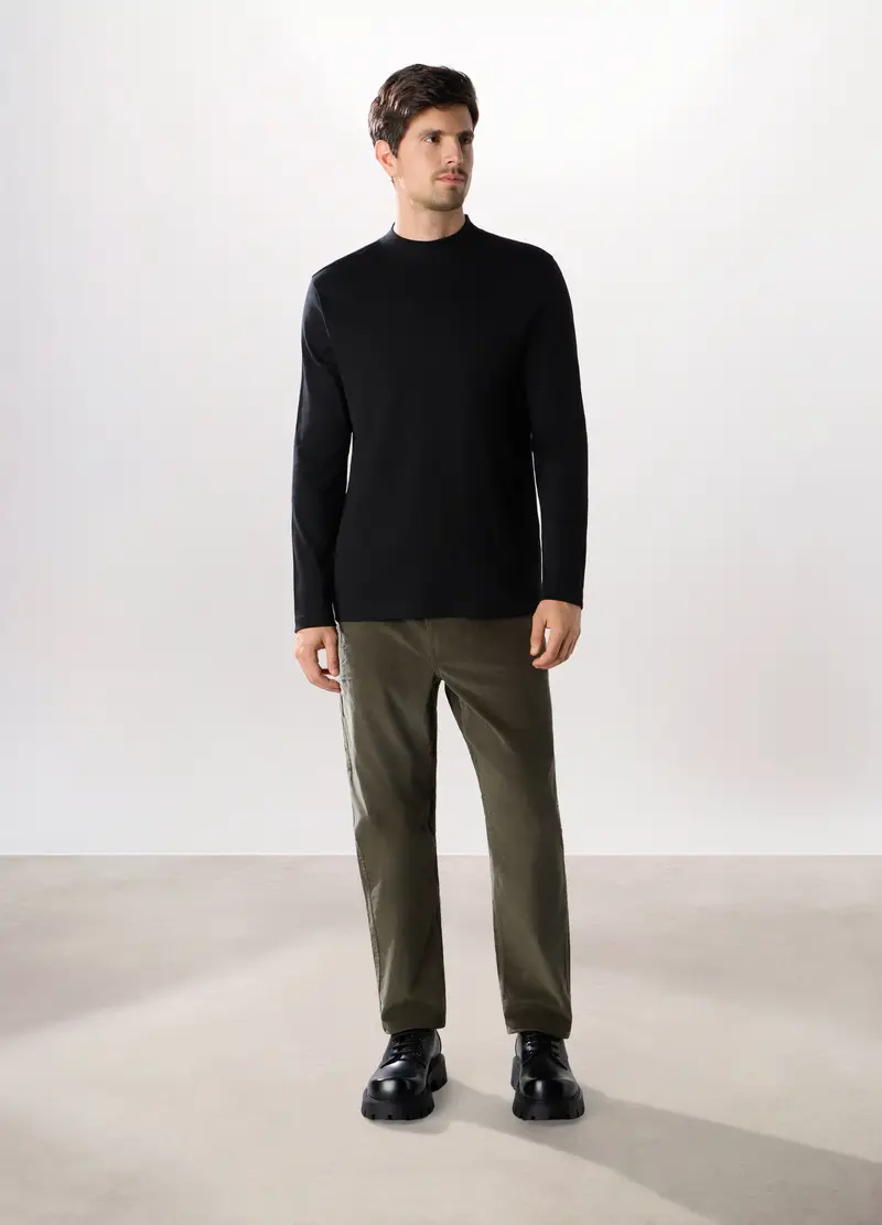 Pantalone In Velluto A Coste Di Cotone Stretch Uomo, Verde militare