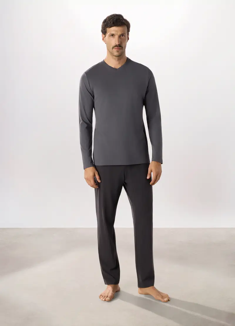 Pantalone Lungo Del Pigiama In Puro Cotone Uomo, Grigio scuro